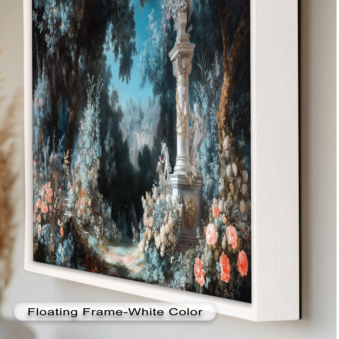 Moonlit Garden with Classical Column – Romantic Rococo Oil Painting