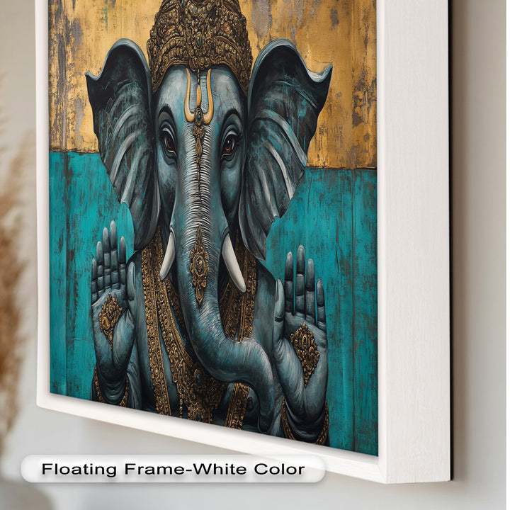 Blaue Ganesha Wandkunst – Religiöses Ölgemälde