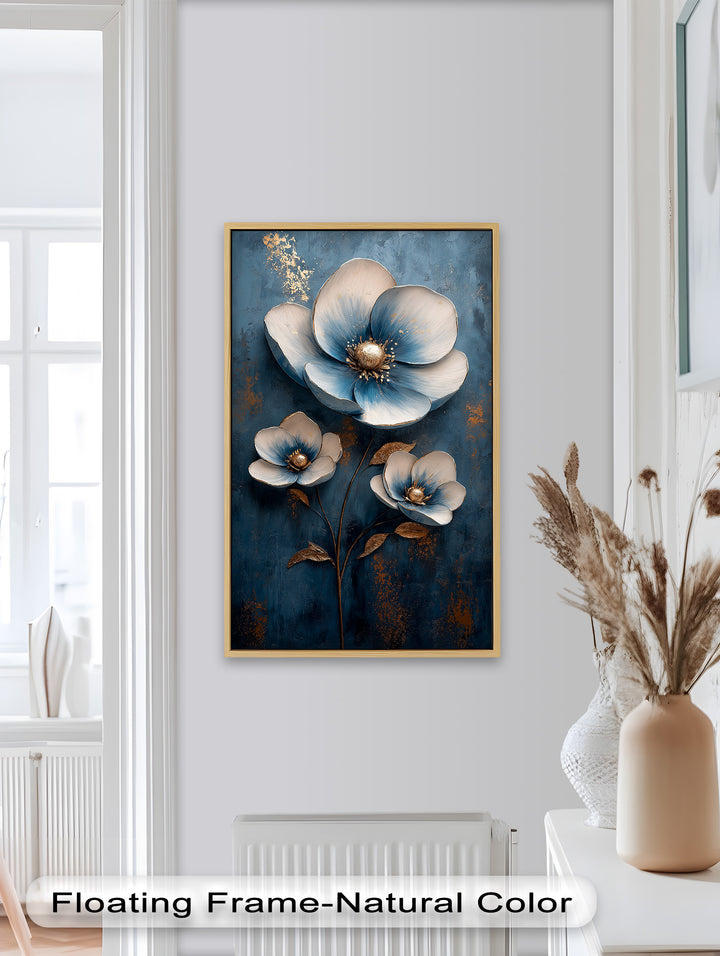 Blue and Gold Flower - Modern Oil Painting