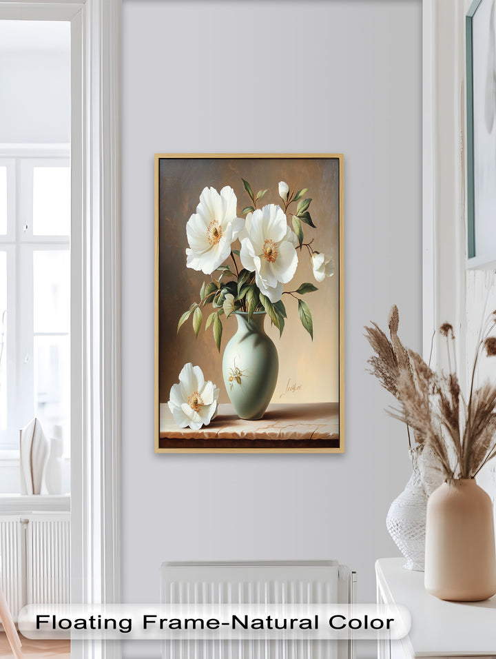 White Peony Still Life – Classic Floral Arrangement Flower Oil Painting