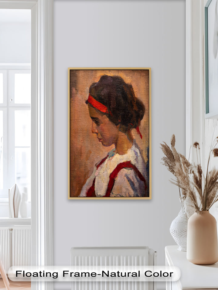 Side Portrait of a Young Woman in Red Ribbon - Picasso Oil Painting