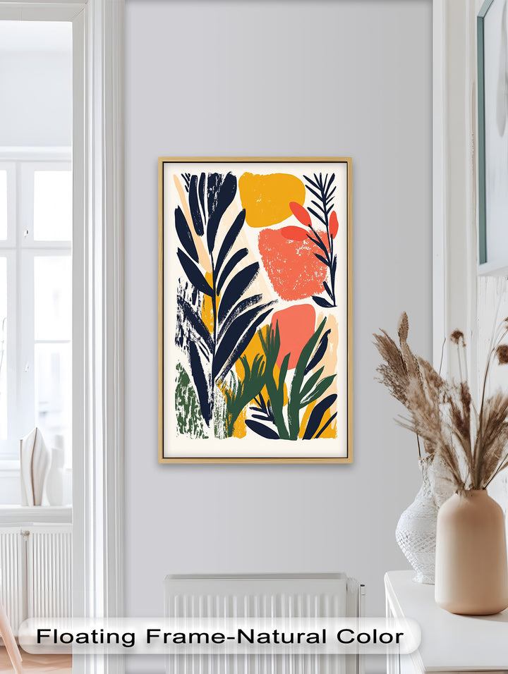 Sonnenbeschienene Gartenabstraktion – Modernes Boho-Blumenölgemälde