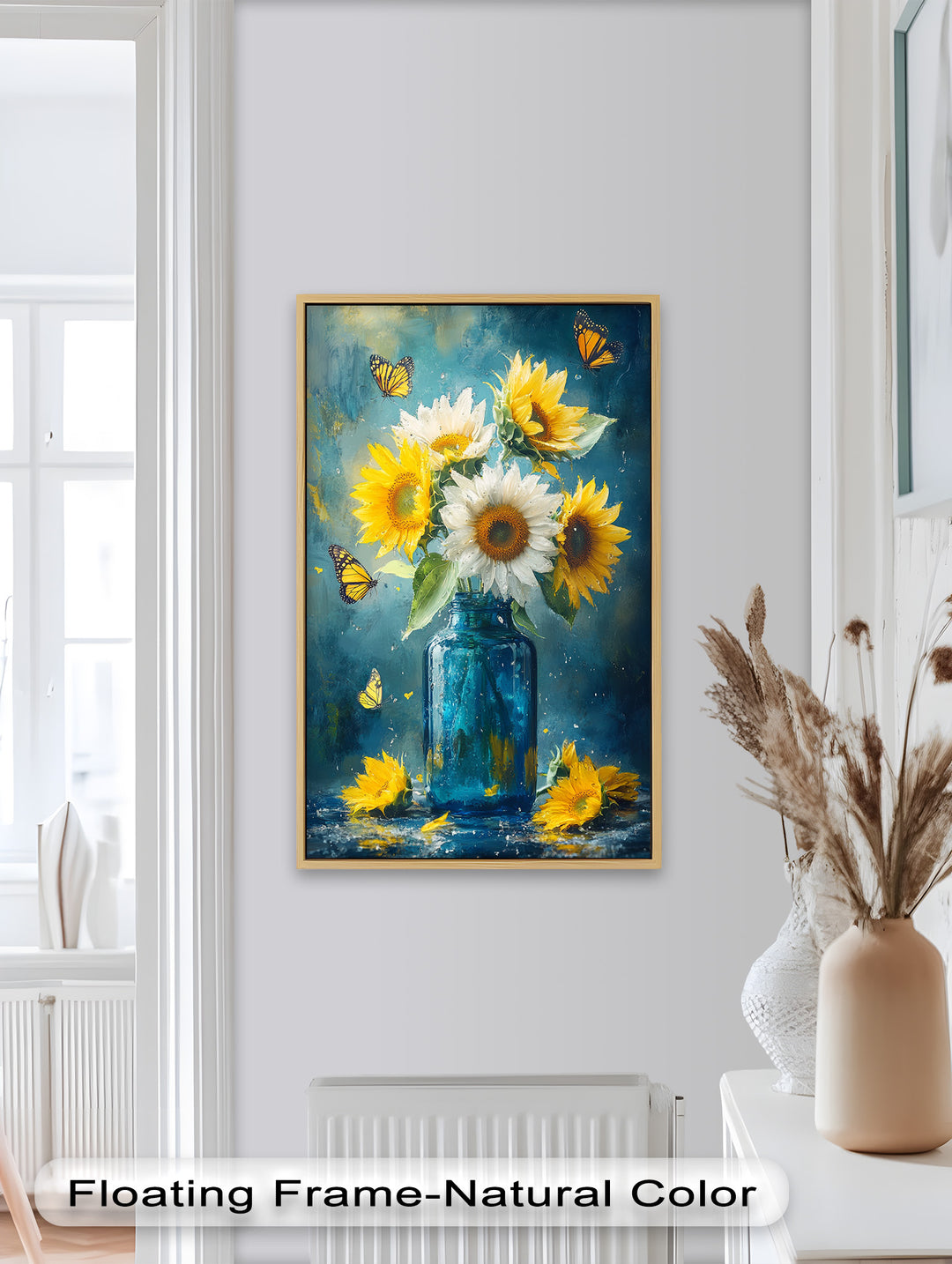 Sun-Kissed Radiance – Sunflowers in Blue Jar Flower Oil Painting