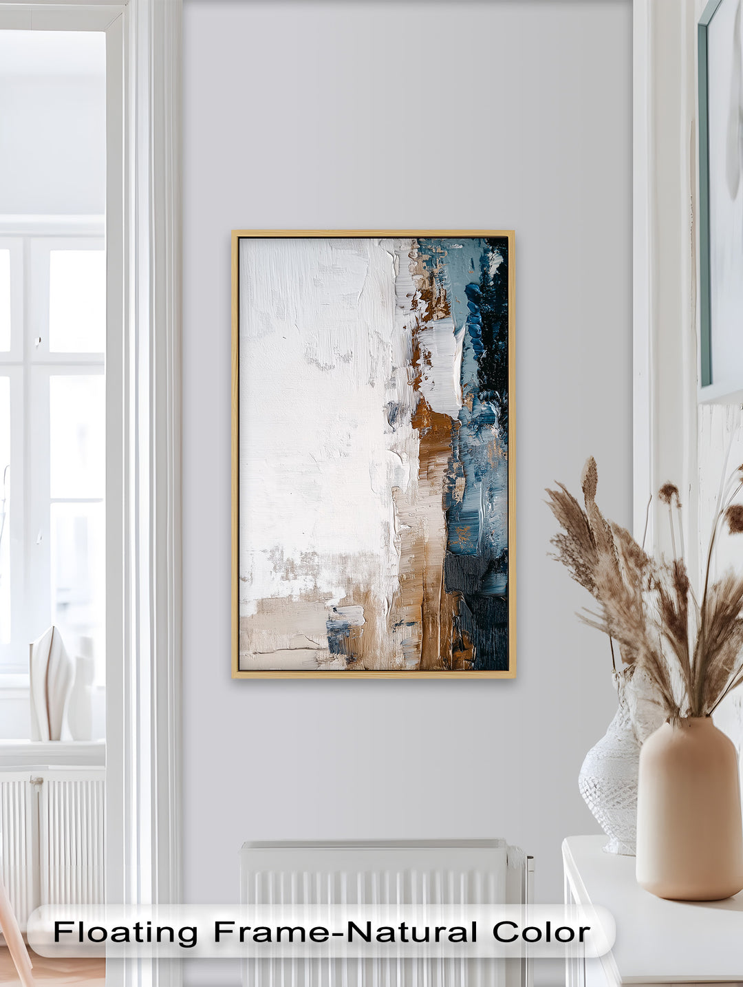 Earthen Balance – Neutrales vertikales abstraktes Ölgemälde