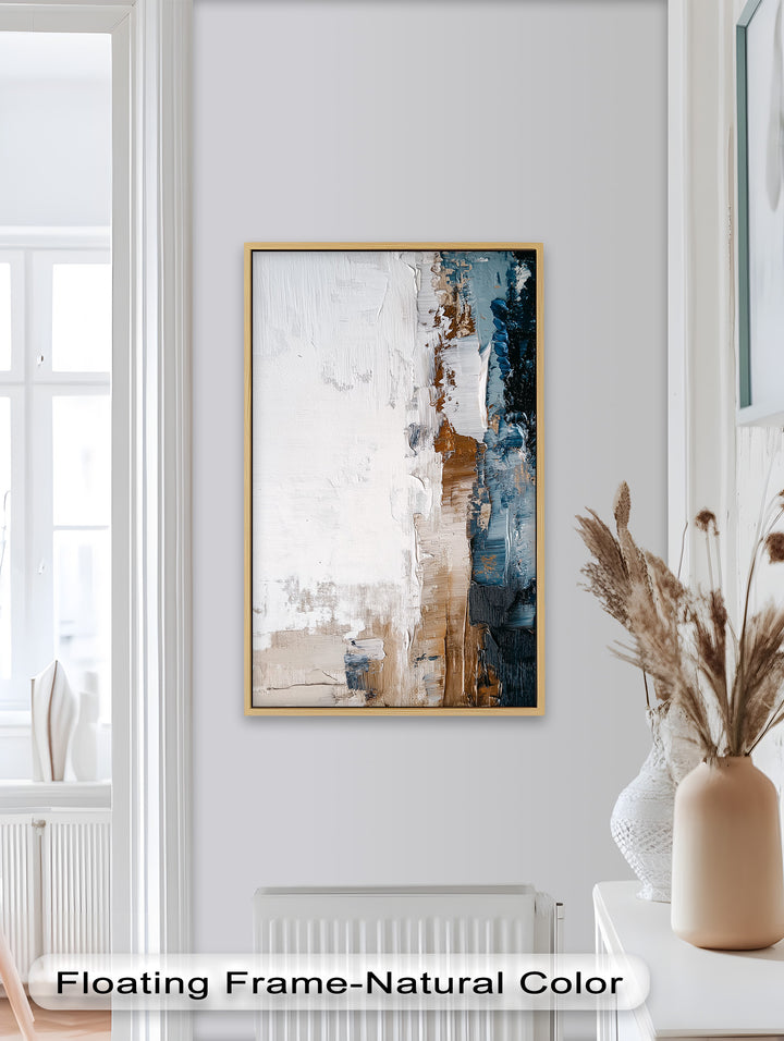 Earthen Balance – Neutrales vertikales abstraktes Ölgemälde