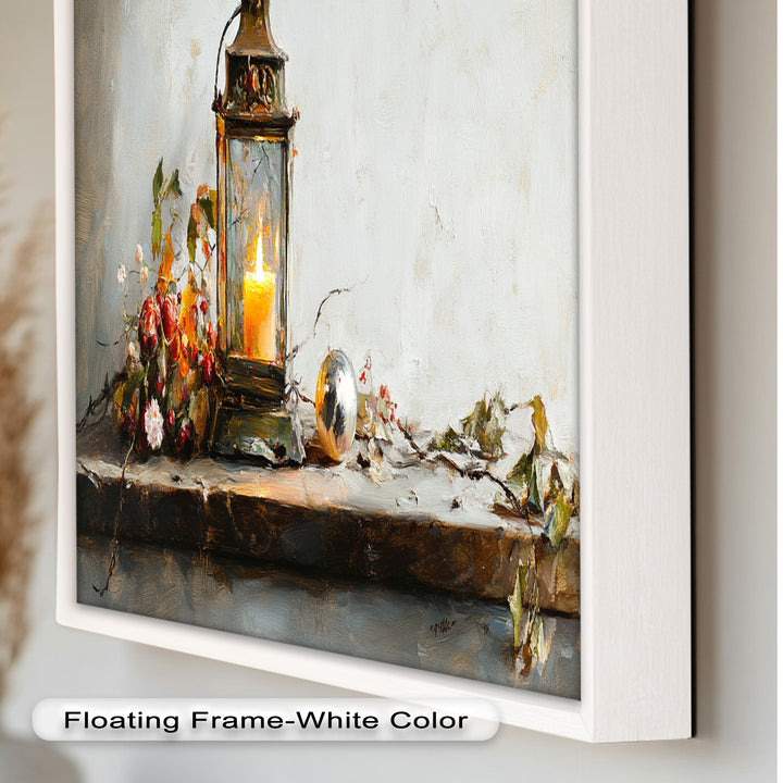 Bronze Candle Lantern Art – Winter Decor Oil Painting