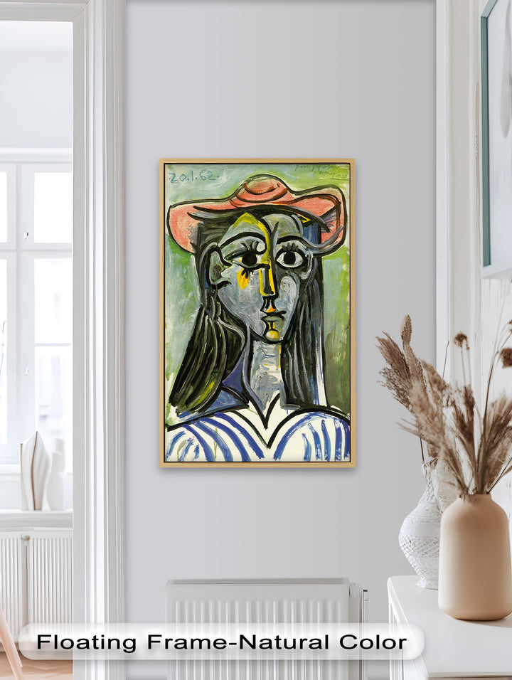 Striped Muse in Pink Hat – Picasso Oil Painting