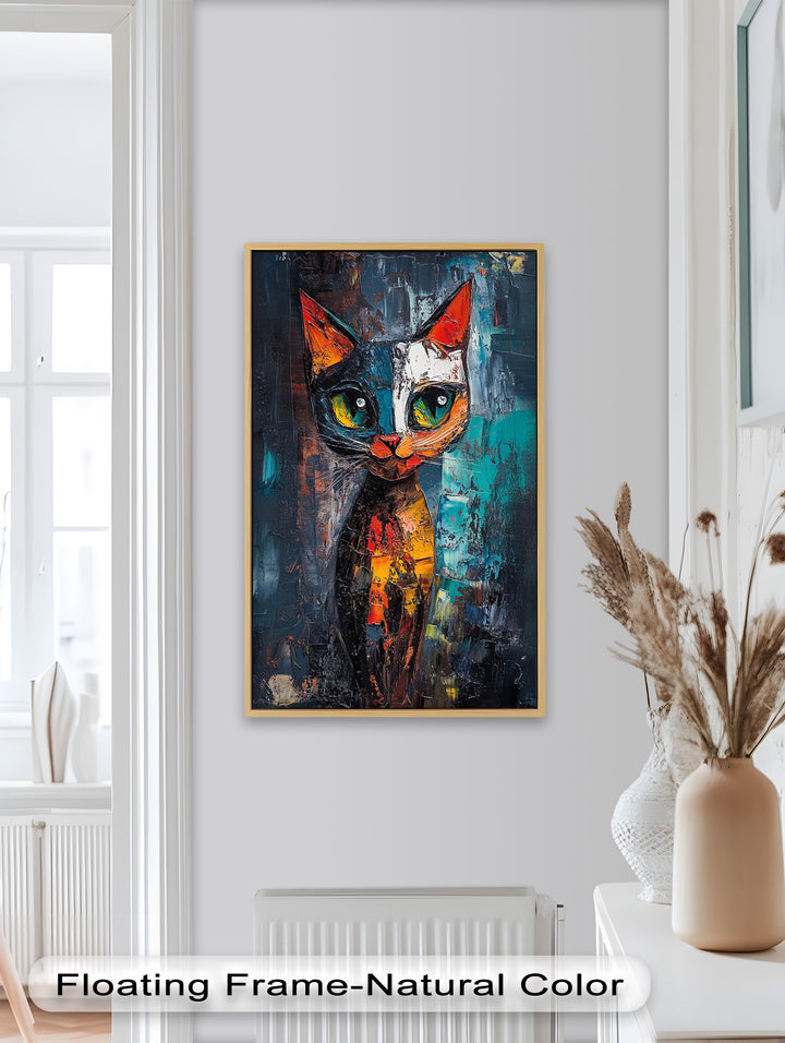 Abstraktes Katzenportrait mit Neonfarben - Tierölgemälde