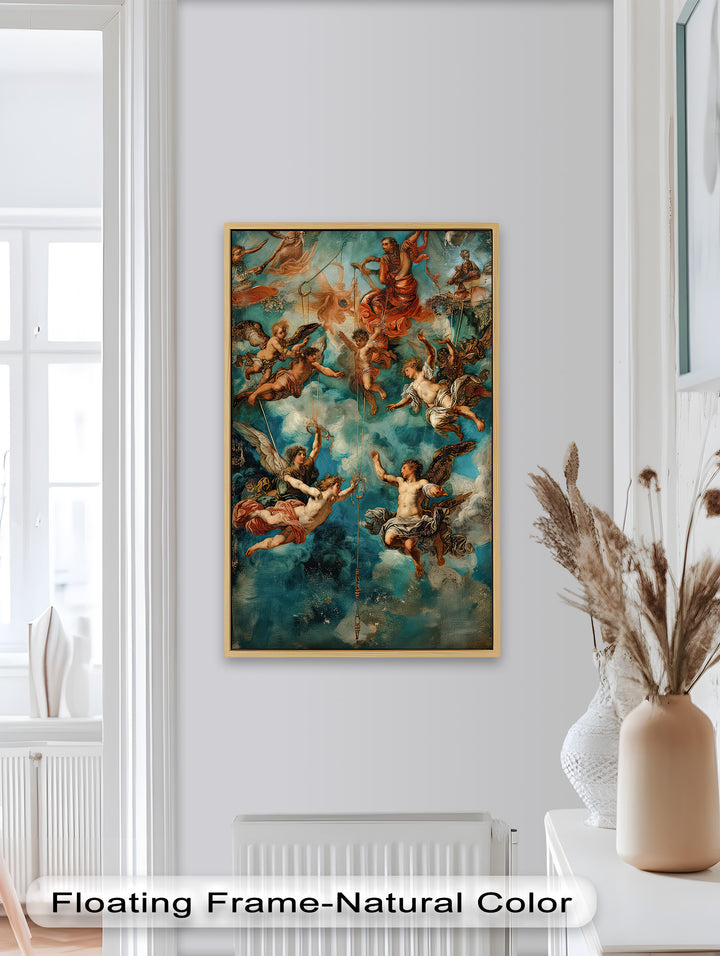 Engel und Gottheiten im Renaissancehimmel - Rokoko-Ölgemälde