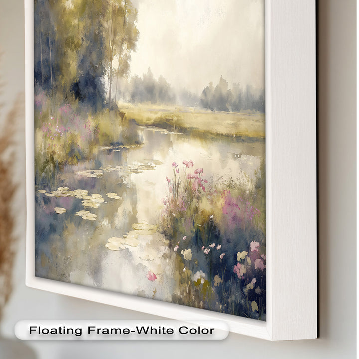 Soft Floral Riverside Wall Art – Romantic Nature Oil Painting