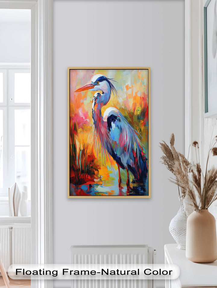 Colored Heron in Abstract Color Splash – Animal Oil Painting