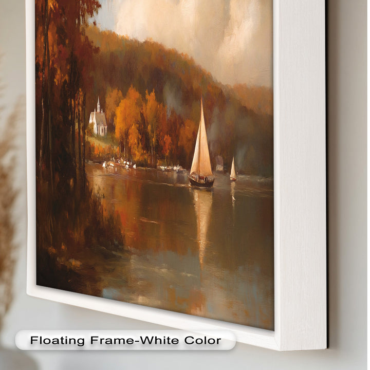 Herbstliche Segelreflexionen – Klassisches Ölgemälde des Hudson River