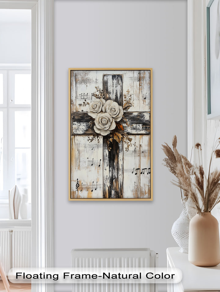 Kreuz mit Rosen und Noten - Christliches Ölgemälde