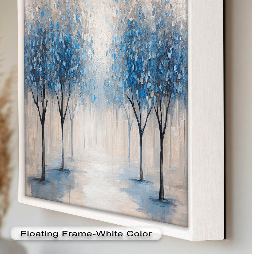 Misty Blue Blossom Trees Wall Art – Floral Oil Painting