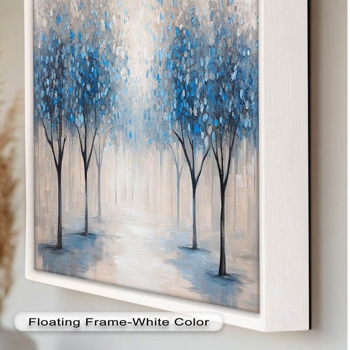 Misty Blue Blossom Trees Wall Art – Floral Oil Painting
