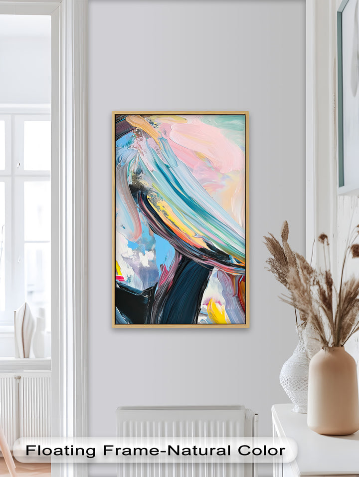 Sky Dancer – Abstraktes Ölgemälde in Pastell und Schwarz