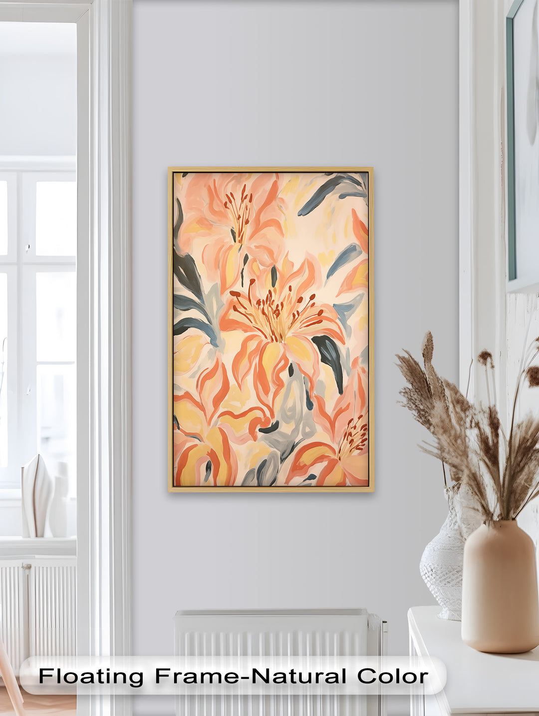 Sunlit Lilies – Abstract Coral Flower Oil Painting