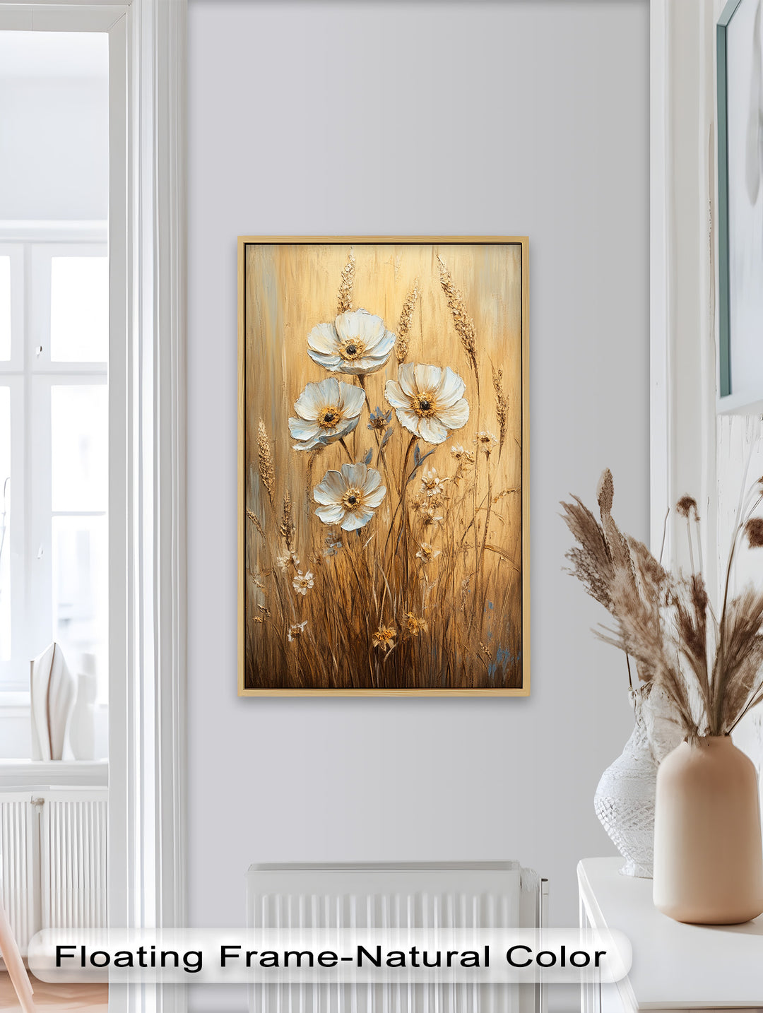 White Wildflowers in Wheat Field - Oil Painting