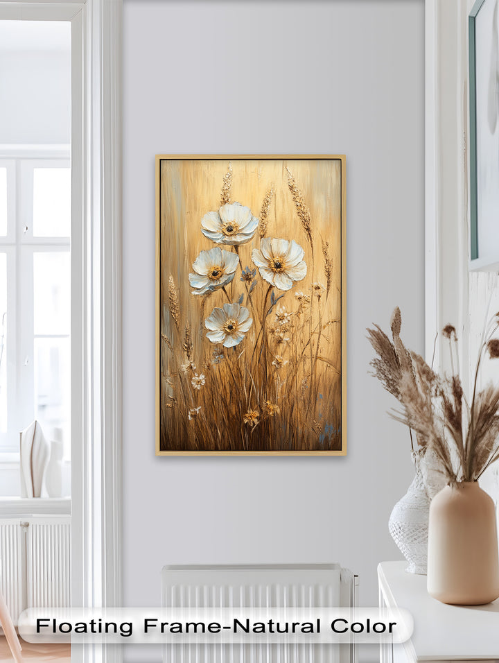 White Wildflowers in Wheat Field - Oil Painting