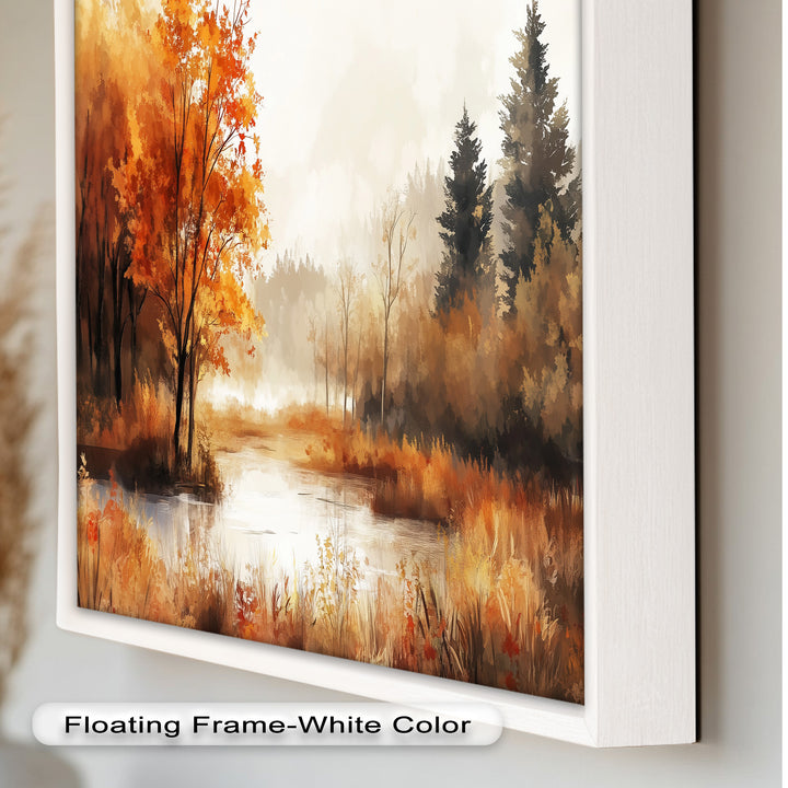 Autumn Forest Lake Wall Art – Fall Nature Oil Painting