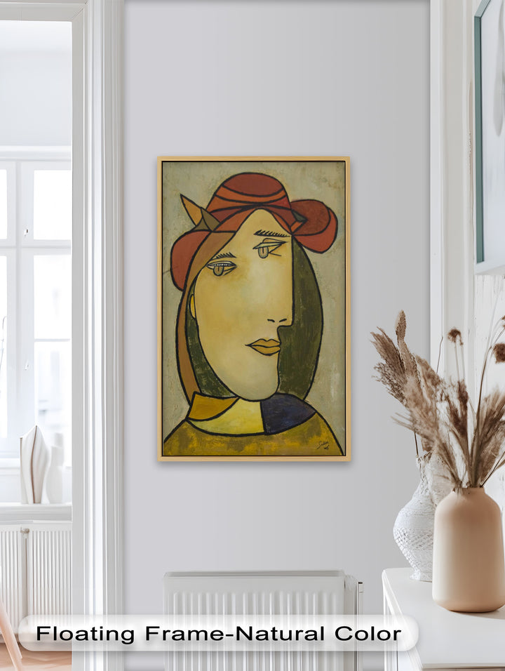 Melancholy in Red Hat – Minimalist Portrait Picasso Oil Painting