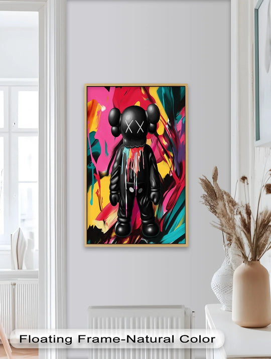Vertical rectangular oil painting reproduction print features a colorful KAWS Meltdown Companion figure.