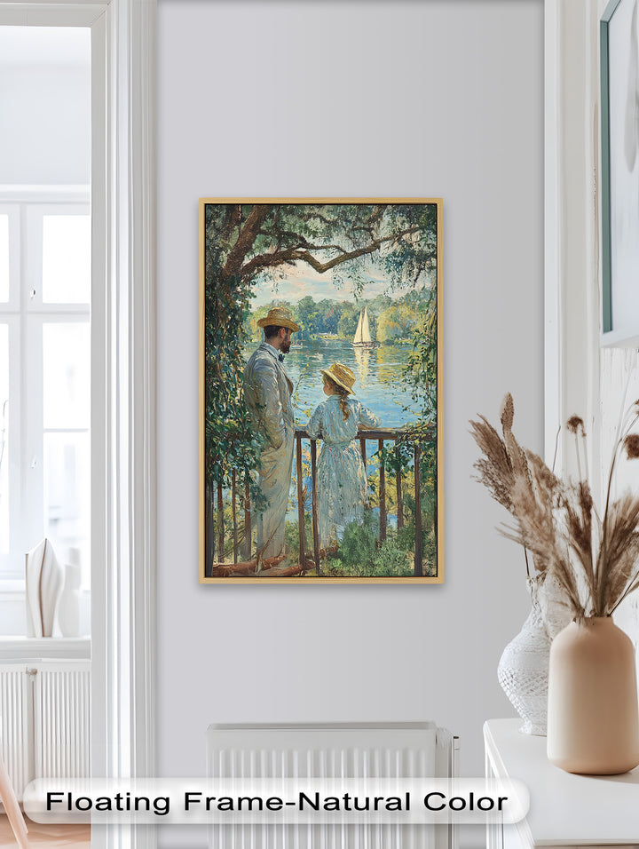 Father and Daughter by the Lake - Impressionist Oil Painting