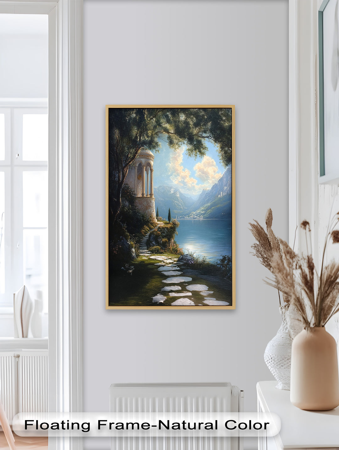Sonnenbeschienener Tempel am See – Ölgemälde der Renaissance
