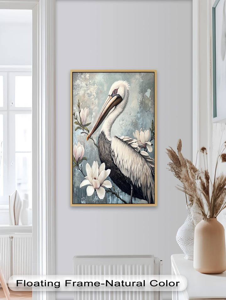 White Pelican Among Magnolia Blossoms - Animal Oil Painting