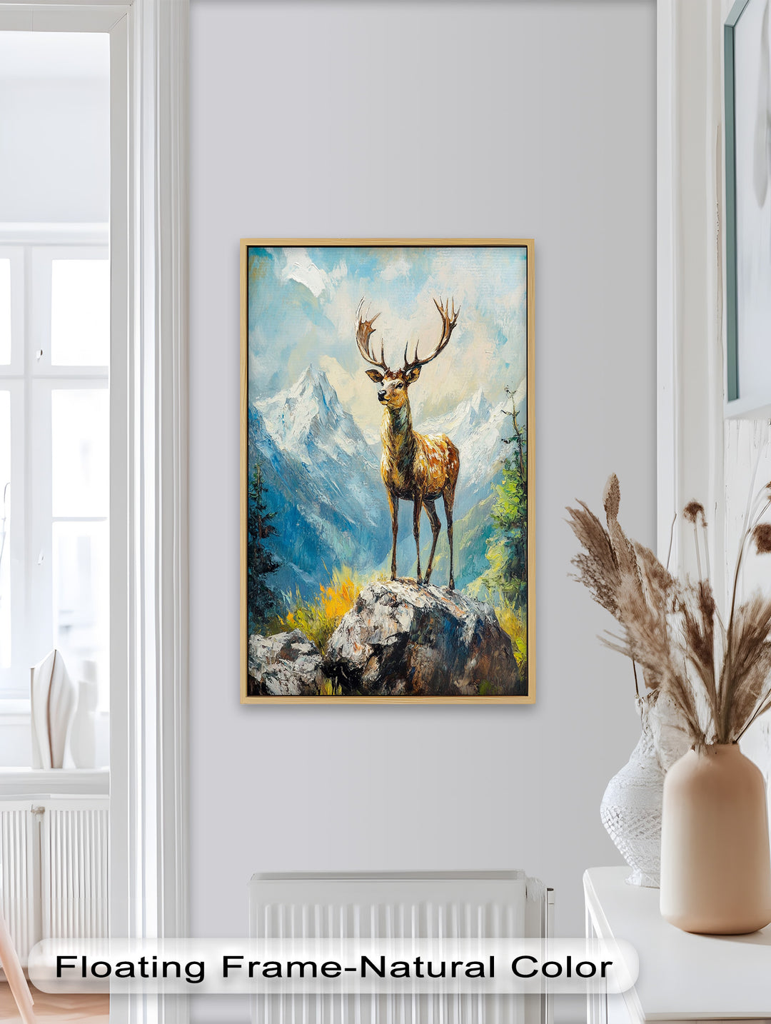 Stag in Mountain Landscape - Animal Oil Painting