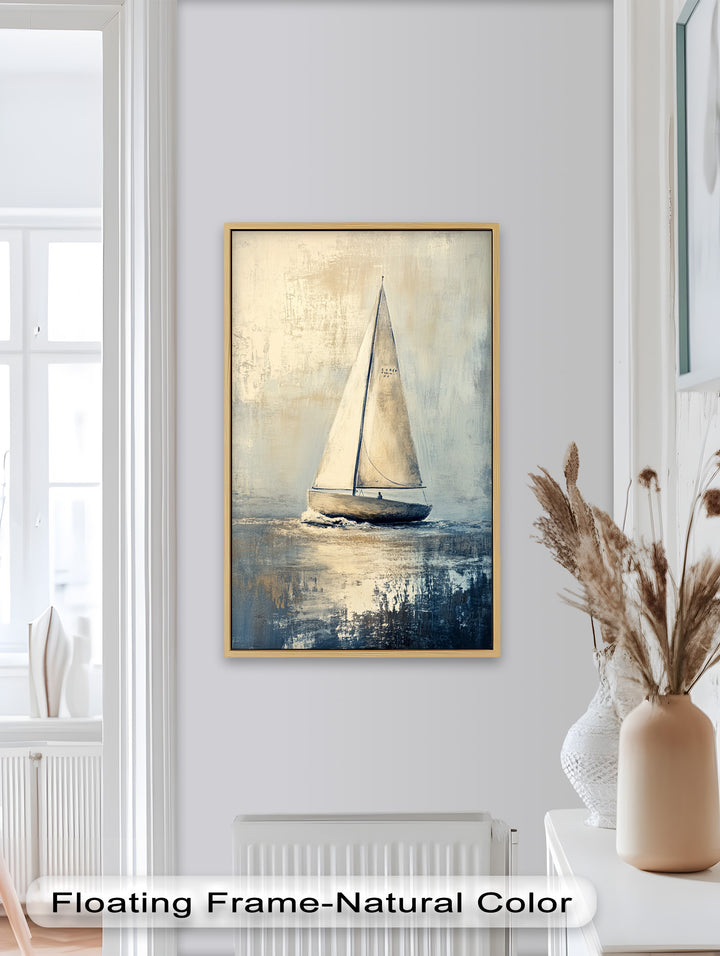 Golden Sail – Minimalistisches Ölgemälde „Boot auf See“
