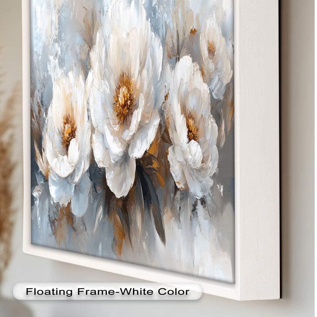 Ivory Garden Symphony – White Peony Bouquet Flower Oil Painting
