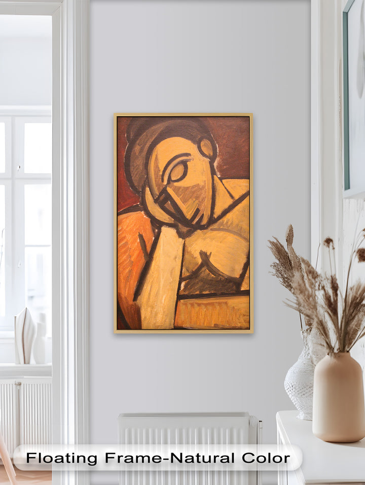 Kontemplative Stille – Erdfarbenes kubistisches Porträt von Picasso