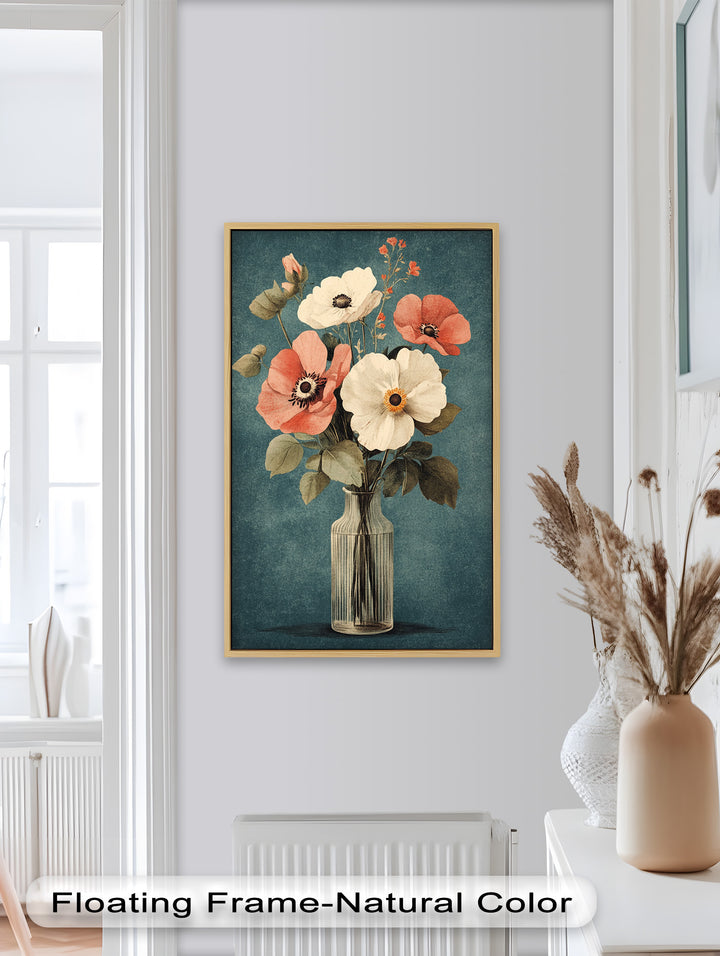 Vintage Mohnblumen in Glasvase – Romantisches Blumenölgemälde