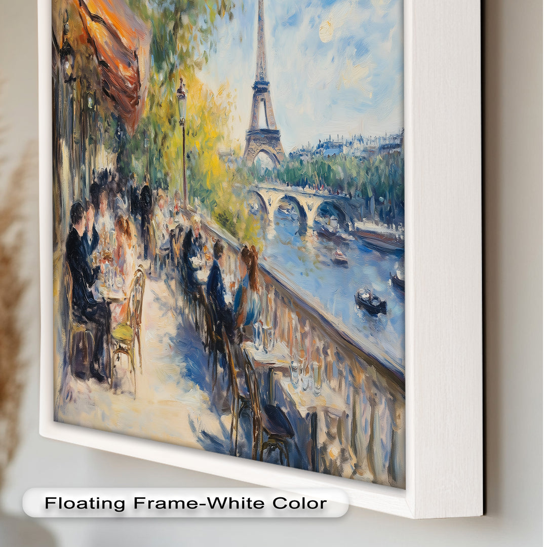 Eiffel Café Serenity – Parisian Terrace with River View Oil Painting
