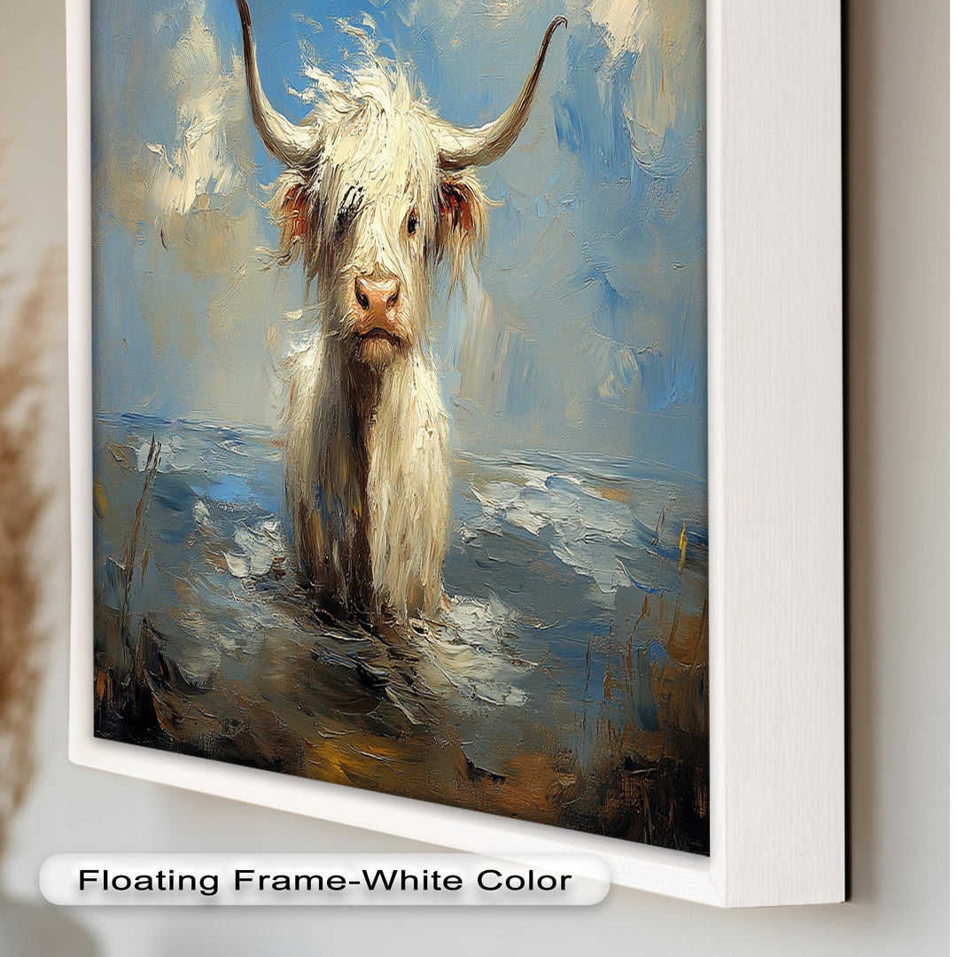 Highland Cow in Coastal Waters – Animal Oil Painting