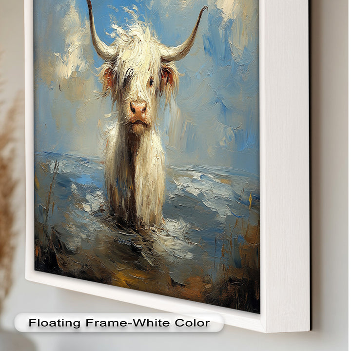 Highland Cow in Coastal Waters – Animal Oil Painting