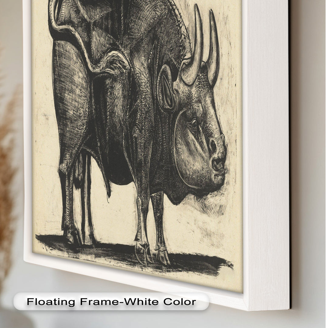 Expressive Bull Figure with Bold Linework – Figurative Oil Painting