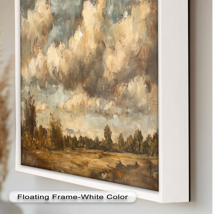 Weite Landschaft mit grauen Wolken – Ruhige Natur Ölgemälde