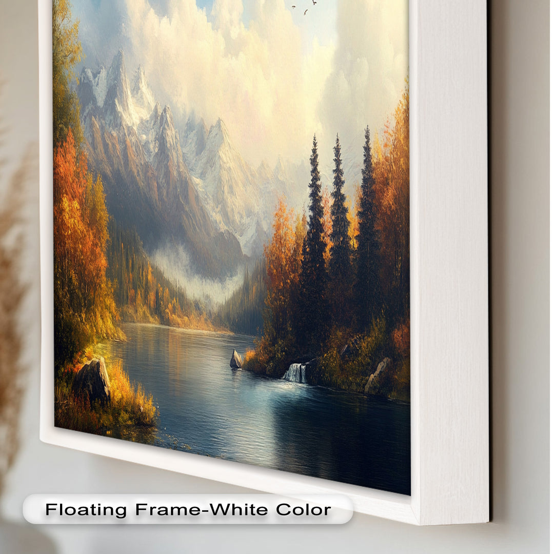 Herbstliche Seewandkunst – Ölgemälde einer Berglandschaft