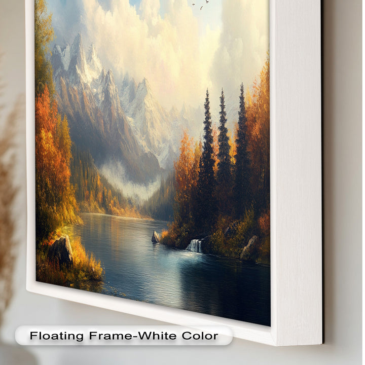 Herbstliche Seewandkunst – Ölgemälde einer Berglandschaft