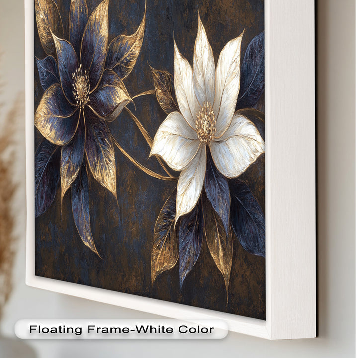 Blue Floral Stained Art – Botanical Oil Painting