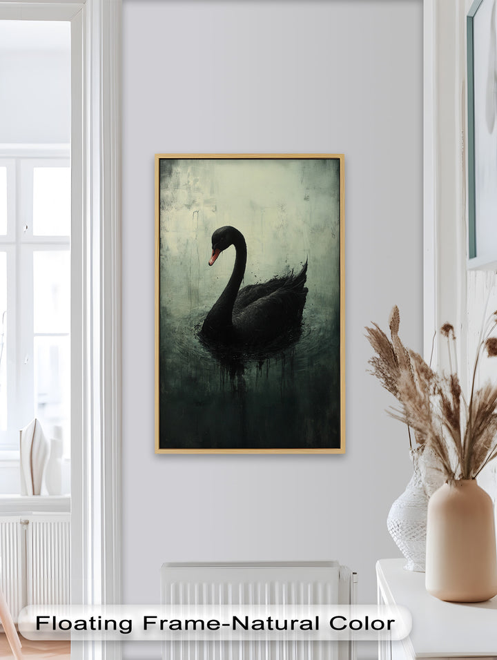 Solitary Grace – Moody Black Swan Oil Painting