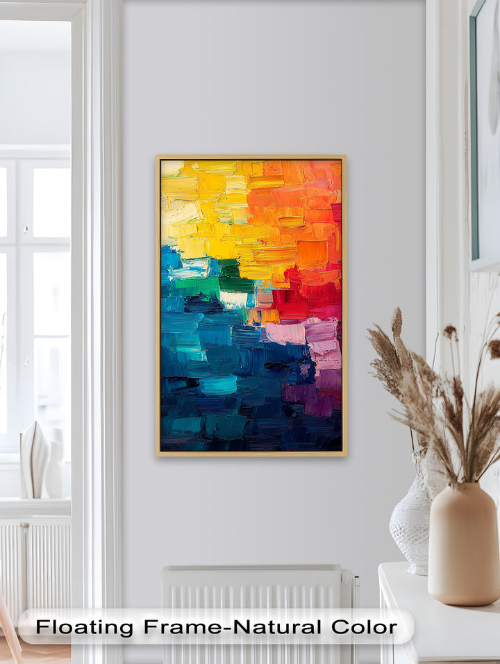 Chromatische Kollision – Abstraktes Ölgemälde mit kräftigem Regenbogen