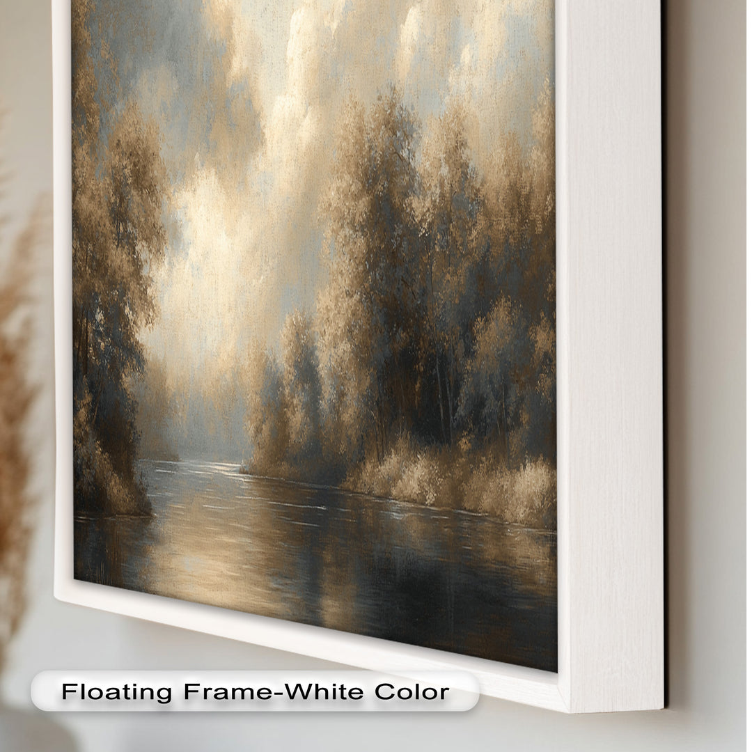 Serene River Landscape Wall Art – Modern Oil Painting