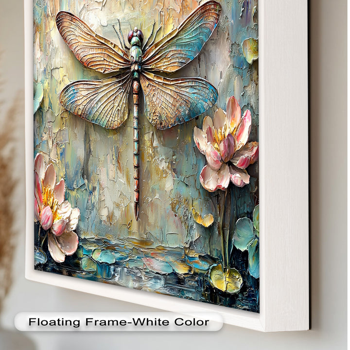 Floral Dragonfly – Framed Botanical Oil Painting