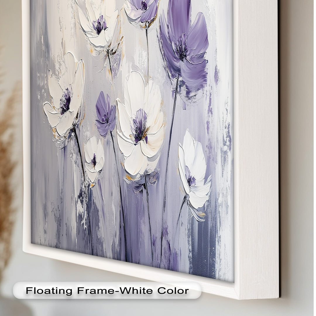 White and Purple Wildflowers in Soft Harmony - Flower Oil Painting