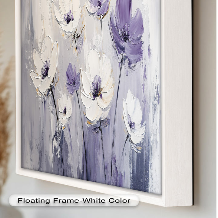 White and Purple Wildflowers in Soft Harmony - Flower Oil Painting