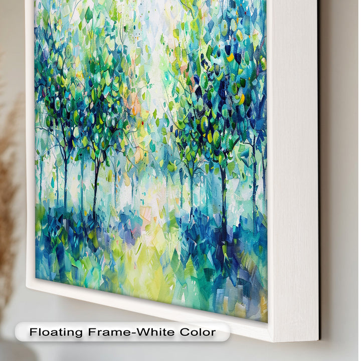 Blue & Green Forest Landscape – Abstract Nature Oil Painting