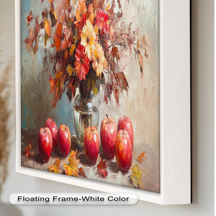 Fall Apple & Floral Still Life – Framed Oil Painting